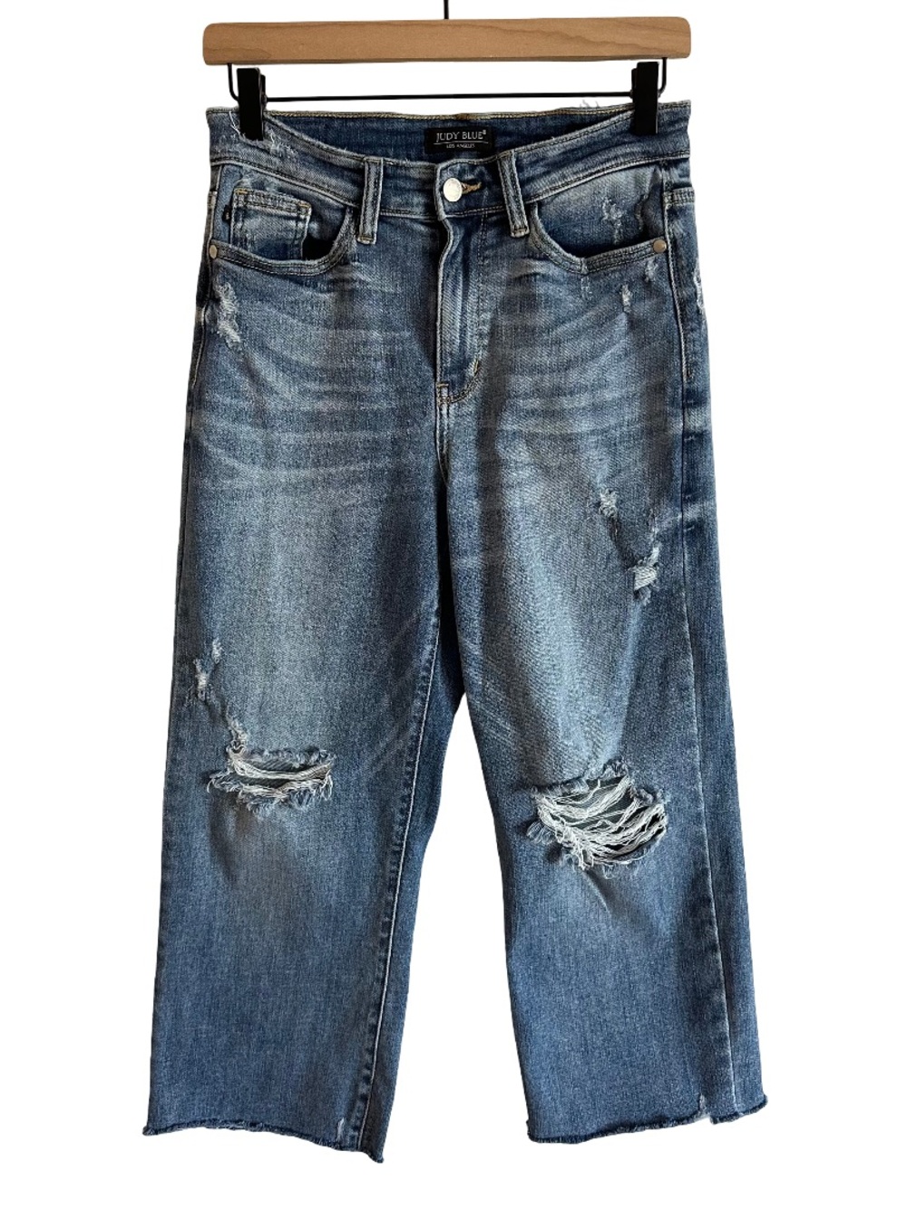 Judy Blue Stephanie High Rise Wide Leg Crop Jeans Distressed Light JB82256 3 26